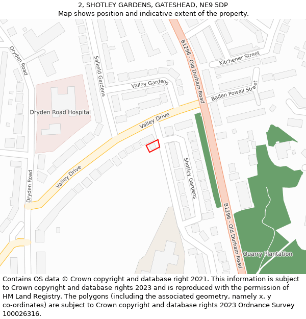 2, SHOTLEY GARDENS, GATESHEAD, NE9 5DP: Location map and indicative extent of plot