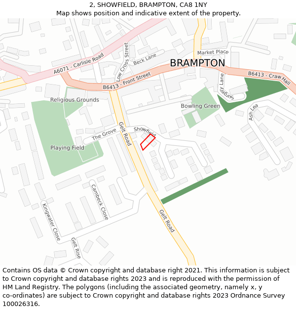 2, SHOWFIELD, BRAMPTON, CA8 1NY: Location map and indicative extent of plot