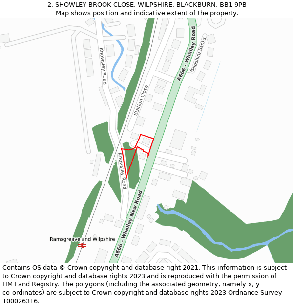 2, SHOWLEY BROOK CLOSE, WILPSHIRE, BLACKBURN, BB1 9PB: Location map and indicative extent of plot