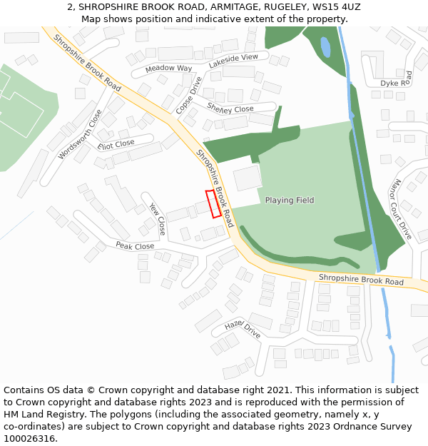 2, SHROPSHIRE BROOK ROAD, ARMITAGE, RUGELEY, WS15 4UZ: Location map and indicative extent of plot