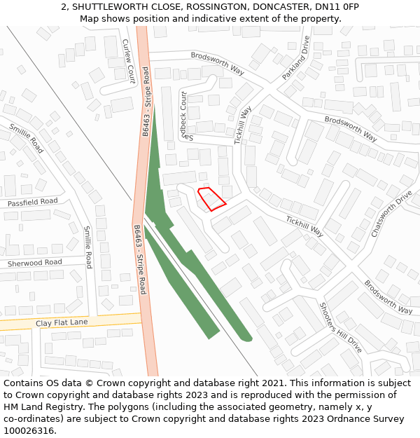 2, SHUTTLEWORTH CLOSE, ROSSINGTON, DONCASTER, DN11 0FP: Location map and indicative extent of plot