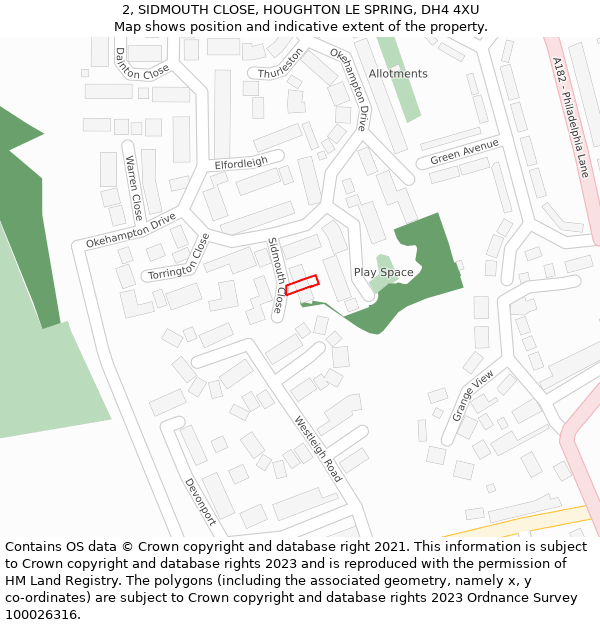 2, SIDMOUTH CLOSE, HOUGHTON LE SPRING, DH4 4XU: Location map and indicative extent of plot