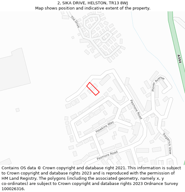 2, SIKA DRIVE, HELSTON, TR13 8WJ: Location map and indicative extent of plot