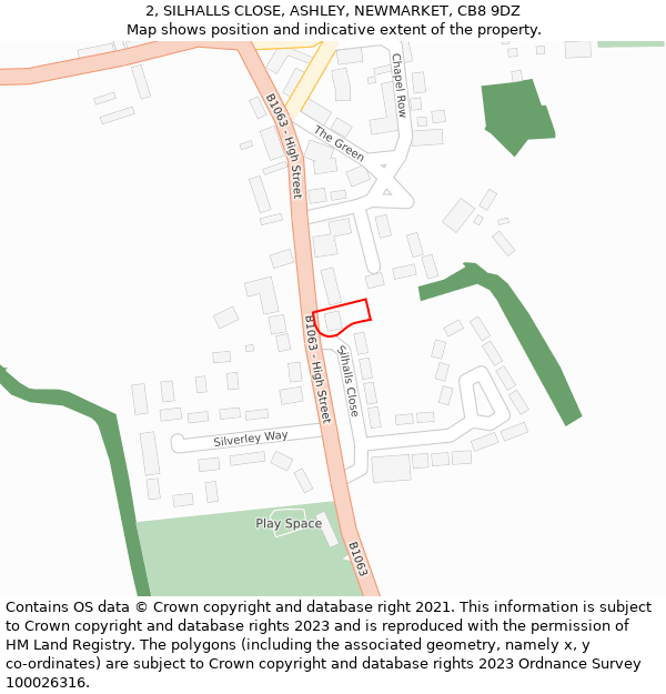 2, SILHALLS CLOSE, ASHLEY, NEWMARKET, CB8 9DZ: Location map and indicative extent of plot