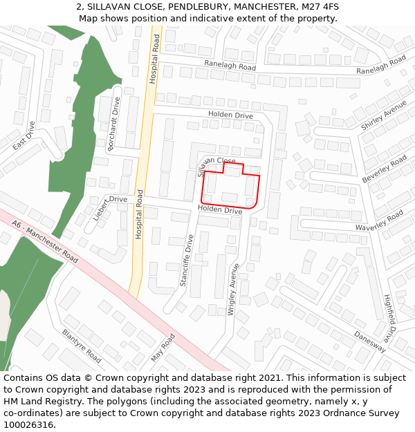 2, SILLAVAN CLOSE, PENDLEBURY, MANCHESTER, M27 4FS: Location map and indicative extent of plot