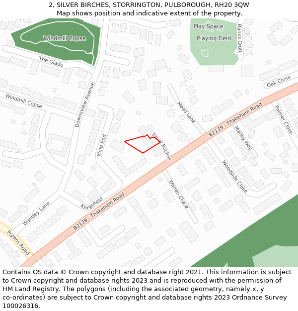 2, SILVER BIRCHES, STORRINGTON, PULBOROUGH, RH20 3QW: Location map and indicative extent of plot