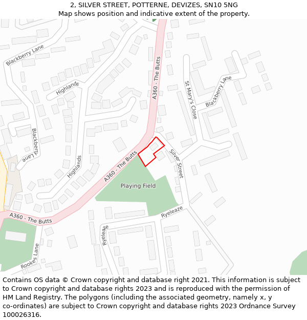 2, SILVER STREET, POTTERNE, DEVIZES, SN10 5NG: Location map and indicative extent of plot