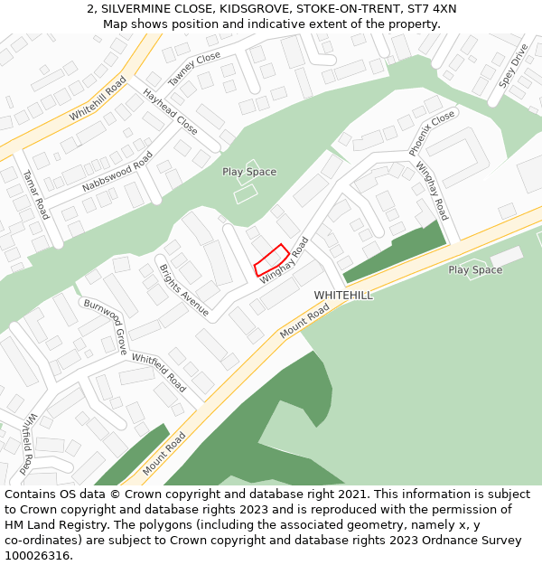 2, SILVERMINE CLOSE, KIDSGROVE, STOKE-ON-TRENT, ST7 4XN: Location map and indicative extent of plot