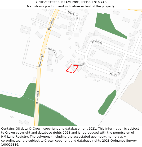 2, SILVERTREES, BRAMHOPE, LEEDS, LS16 9AS: Location map and indicative extent of plot