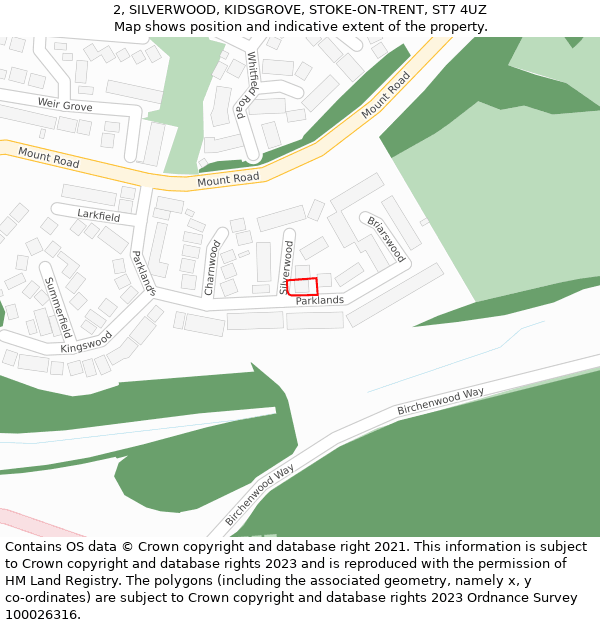 2, SILVERWOOD, KIDSGROVE, STOKE-ON-TRENT, ST7 4UZ: Location map and indicative extent of plot