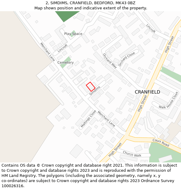 2, SIMDIMS, CRANFIELD, BEDFORD, MK43 0BZ: Location map and indicative extent of plot