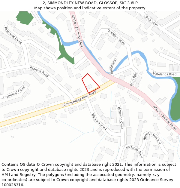 2, SIMMONDLEY NEW ROAD, GLOSSOP, SK13 6LP: Location map and indicative extent of plot