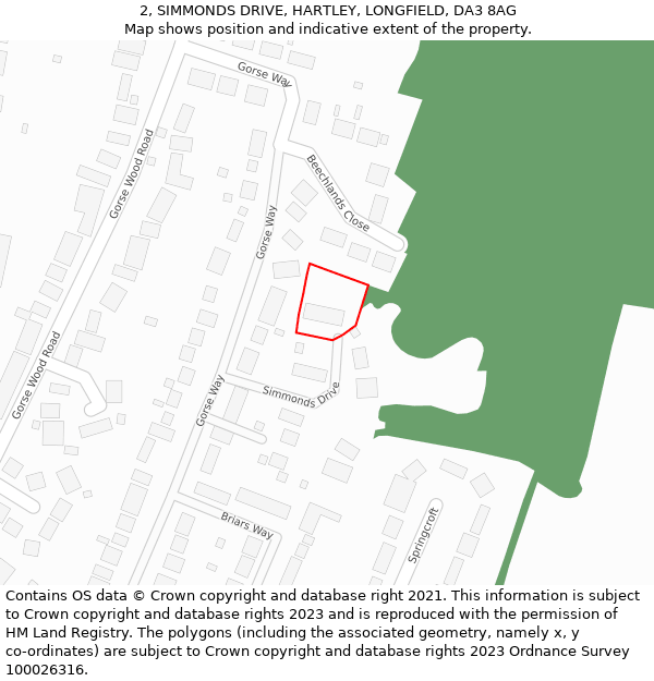 2, SIMMONDS DRIVE, HARTLEY, LONGFIELD, DA3 8AG: Location map and indicative extent of plot
