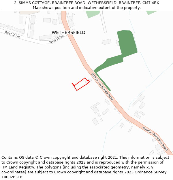 2, SIMMS COTTAGE, BRAINTREE ROAD, WETHERSFIELD, BRAINTREE, CM7 4BX: Location map and indicative extent of plot