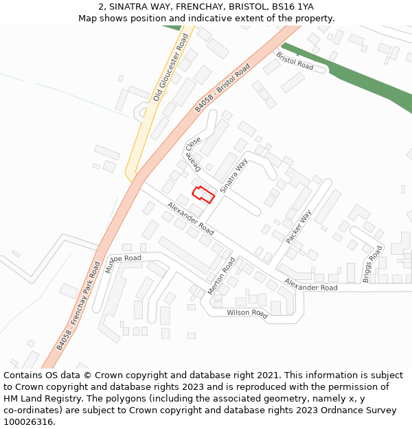 2, SINATRA WAY, FRENCHAY, BRISTOL, BS16 1YA: Location map and indicative extent of plot