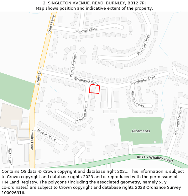 2, SINGLETON AVENUE, READ, BURNLEY, BB12 7PJ: Location map and indicative extent of plot