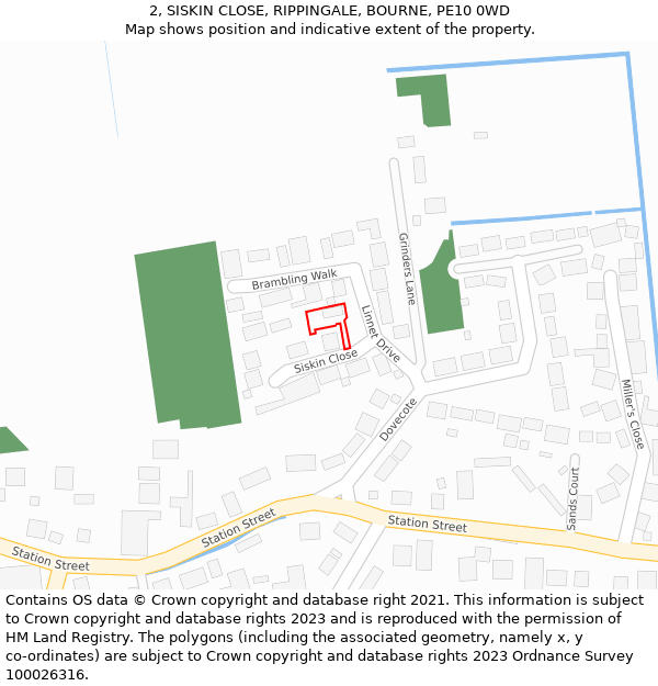 2, SISKIN CLOSE, RIPPINGALE, BOURNE, PE10 0WD: Location map and indicative extent of plot
