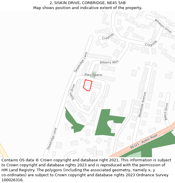2, SISKIN DRIVE, CORBRIDGE, NE45 5AB: Location map and indicative extent of plot