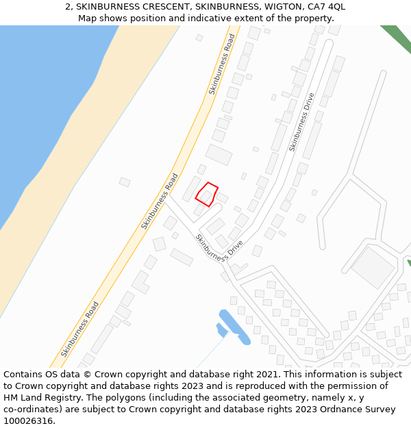 2, SKINBURNESS CRESCENT, SKINBURNESS, WIGTON, CA7 4QL: Location map and indicative extent of plot