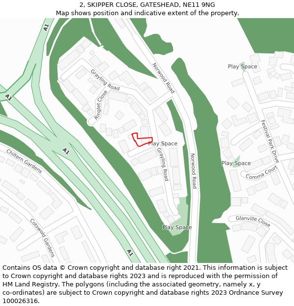 2, SKIPPER CLOSE, GATESHEAD, NE11 9NG: Location map and indicative extent of plot