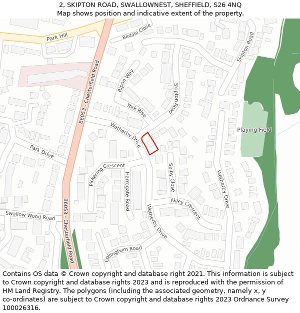 2, SKIPTON ROAD, SWALLOWNEST, SHEFFIELD, S26 4NQ: Location map and indicative extent of plot