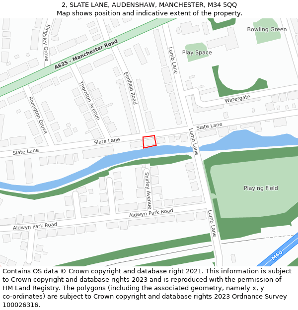 2, SLATE LANE, AUDENSHAW, MANCHESTER, M34 5QQ: Location map and indicative extent of plot