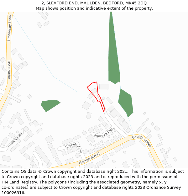 2, SLEAFORD END, MAULDEN, BEDFORD, MK45 2DQ: Location map and indicative extent of plot