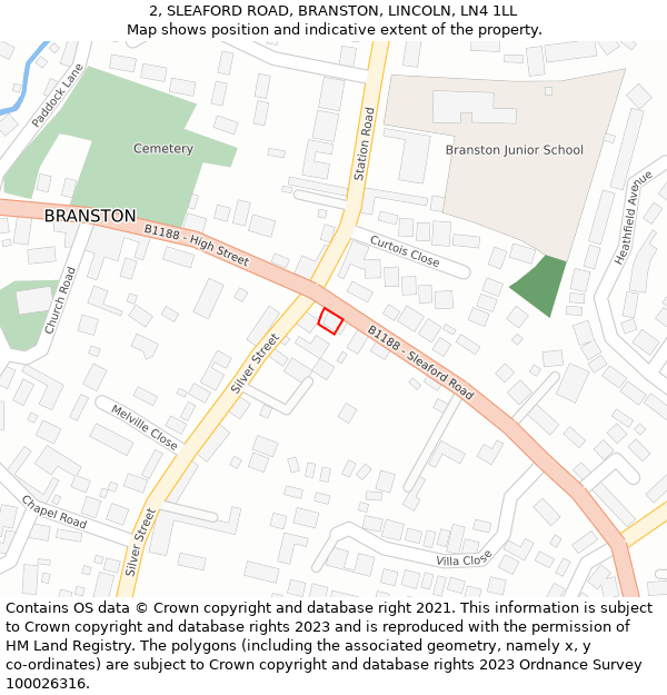 2, SLEAFORD ROAD, BRANSTON, LINCOLN, LN4 1LL: Location map and indicative extent of plot