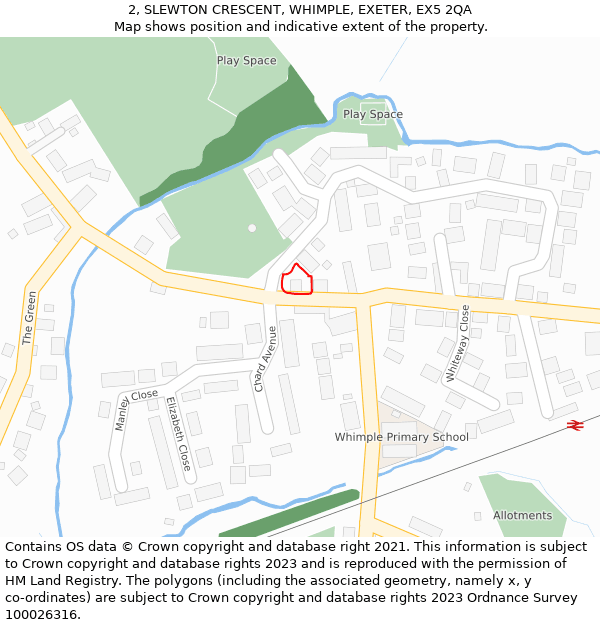 2, SLEWTON CRESCENT, WHIMPLE, EXETER, EX5 2QA: Location map and indicative extent of plot