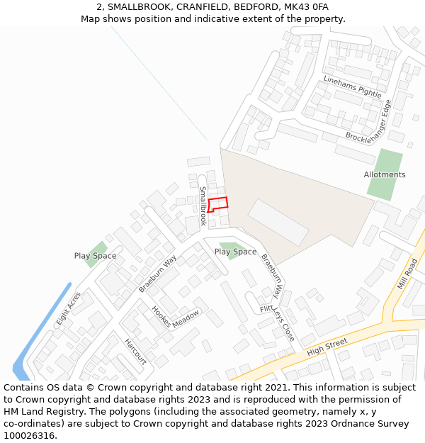 2, SMALLBROOK, CRANFIELD, BEDFORD, MK43 0FA: Location map and indicative extent of plot