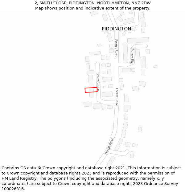 2, SMITH CLOSE, PIDDINGTON, NORTHAMPTON, NN7 2DW: Location map and indicative extent of plot