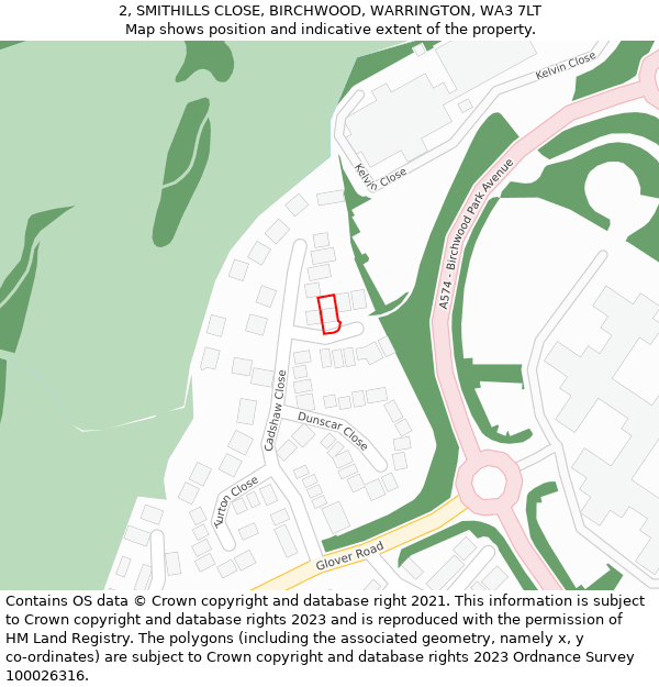 2, SMITHILLS CLOSE, BIRCHWOOD, WARRINGTON, WA3 7LT: Location map and indicative extent of plot