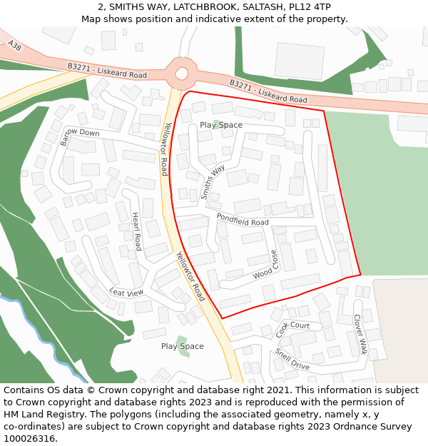 2, SMITHS WAY, LATCHBROOK, SALTASH, PL12 4TP: Location map and indicative extent of plot