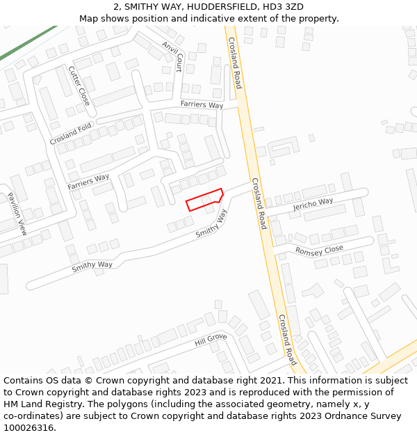 2, SMITHY WAY, HUDDERSFIELD, HD3 3ZD: Location map and indicative extent of plot
