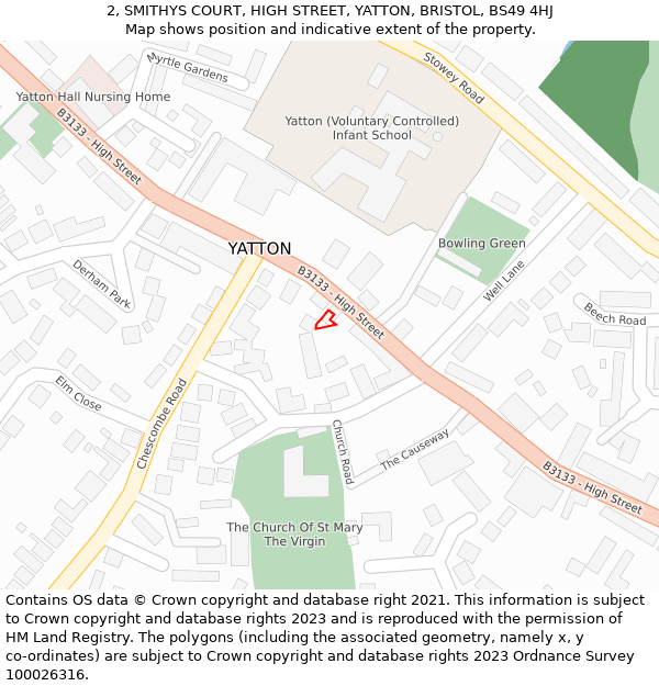 2, SMITHYS COURT, HIGH STREET, YATTON, BRISTOL, BS49 4HJ: Location map and indicative extent of plot