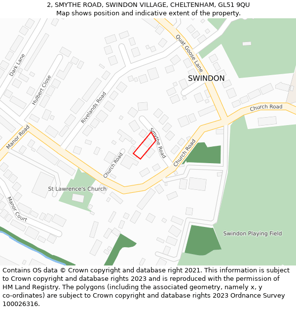 2, SMYTHE ROAD, SWINDON VILLAGE, CHELTENHAM, GL51 9QU: Location map and indicative extent of plot