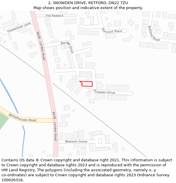 2, SNOWDEN DRIVE, RETFORD, DN22 7ZU: Location map and indicative extent of plot