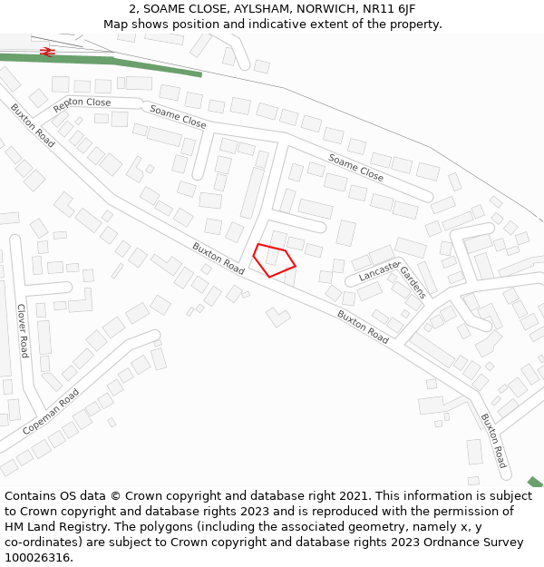 2, SOAME CLOSE, AYLSHAM, NORWICH, NR11 6JF: Location map and indicative extent of plot