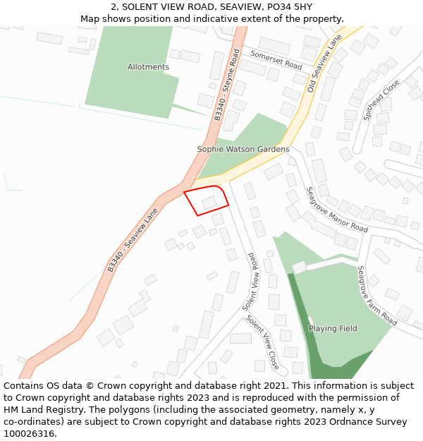 2, SOLENT VIEW ROAD, SEAVIEW, PO34 5HY: Location map and indicative extent of plot