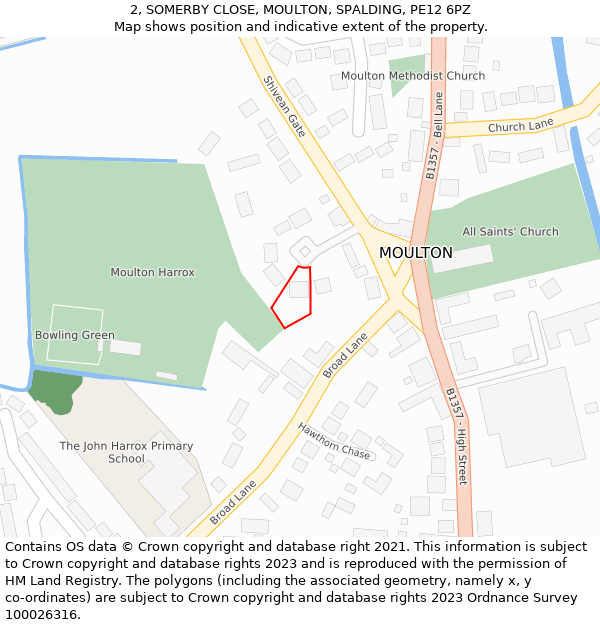 2, SOMERBY CLOSE, MOULTON, SPALDING, PE12 6PZ: Location map and indicative extent of plot