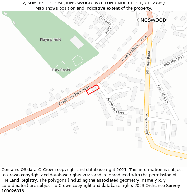 2, SOMERSET CLOSE, KINGSWOOD, WOTTON-UNDER-EDGE, GL12 8RQ: Location map and indicative extent of plot