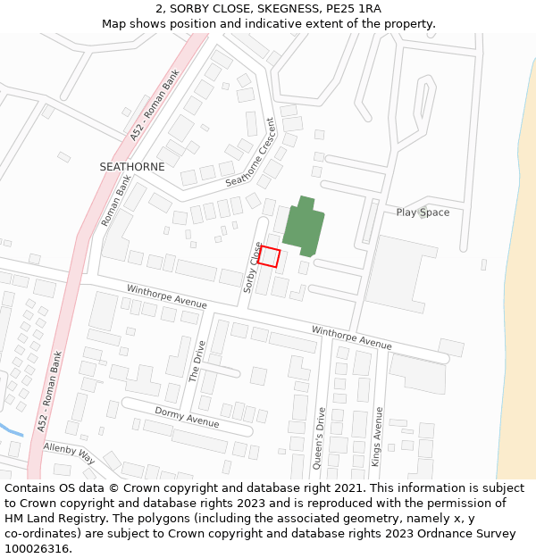 2, SORBY CLOSE, SKEGNESS, PE25 1RA: Location map and indicative extent of plot