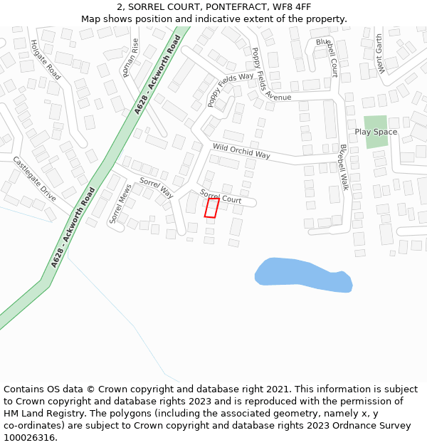 2, SORREL COURT, PONTEFRACT, WF8 4FF: Location map and indicative extent of plot