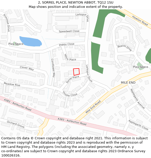 2, SORREL PLACE, NEWTON ABBOT, TQ12 1SU: Location map and indicative extent of plot