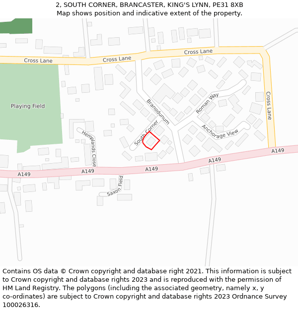 2, SOUTH CORNER, BRANCASTER, KING'S LYNN, PE31 8XB: Location map and indicative extent of plot