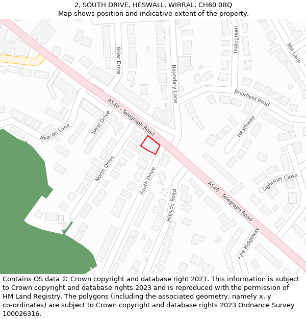 2, SOUTH DRIVE, HESWALL, WIRRAL, CH60 0BQ: Location map and indicative extent of plot