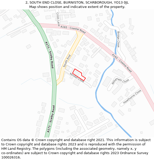 2, SOUTH END CLOSE, BURNISTON, SCARBOROUGH, YO13 0JL: Location map and indicative extent of plot