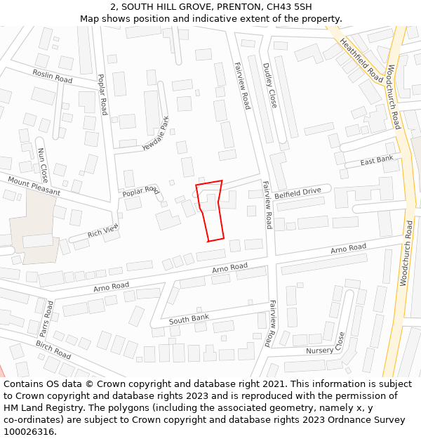 2, SOUTH HILL GROVE, PRENTON, CH43 5SH: Location map and indicative extent of plot