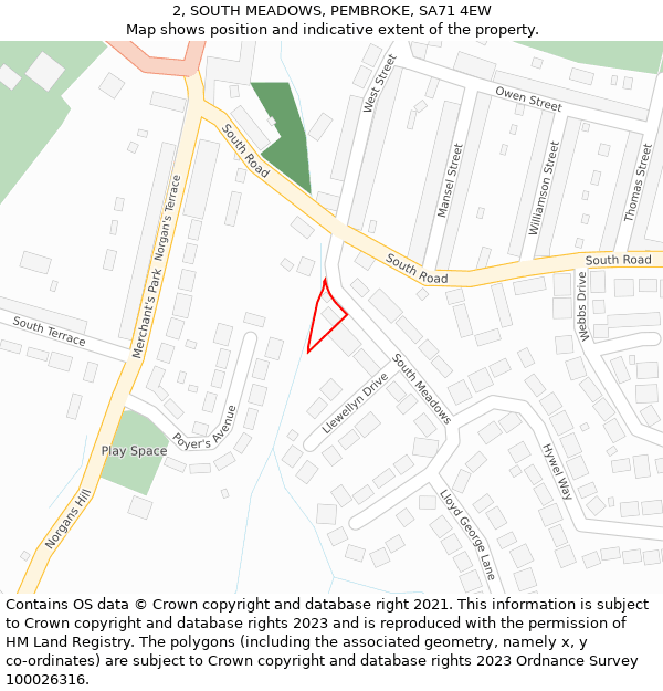2, SOUTH MEADOWS, PEMBROKE, SA71 4EW: Location map and indicative extent of plot