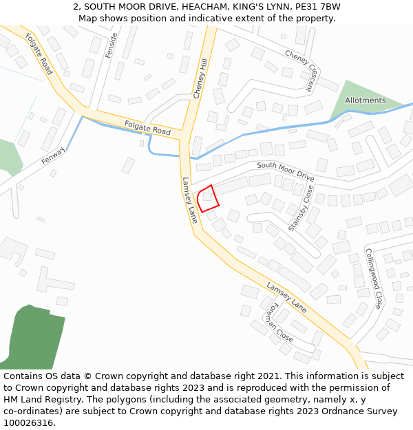 2, SOUTH MOOR DRIVE, HEACHAM, KING'S LYNN, PE31 7BW: Location map and indicative extent of plot